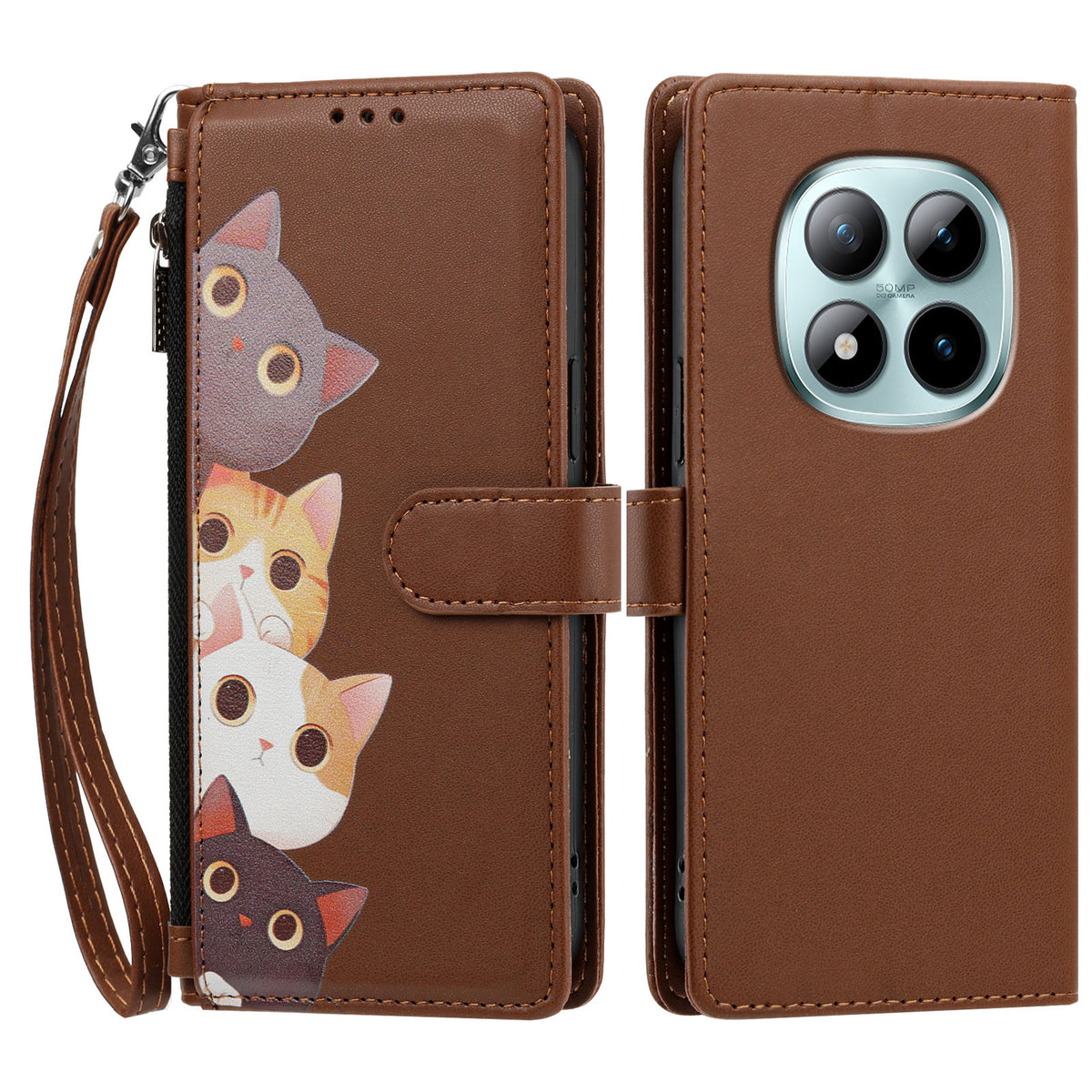 For Xiaomi Poco M8 Pro 5G / Xiaomi Redmi Note 15 Pro+ 5G (Global) Case Cute Cat Pattern PU Leather Flip Wallet Phone Cover with Wrist Strap
