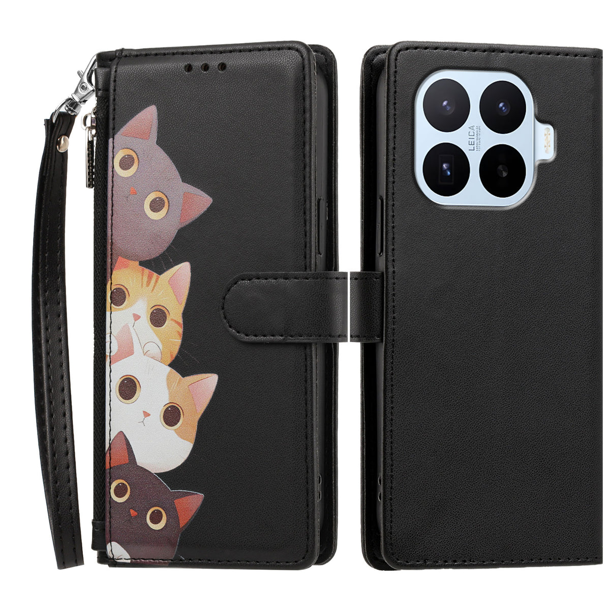 For Xiaomi 17T Pro Case Cute Cat Pattern PU Leather Flip Wallet Phone Cover with Wrist Strap