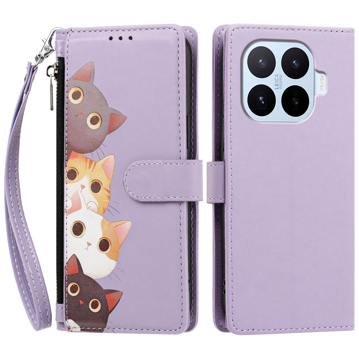 For Xiaomi 17T Pro Case Cute Cat Pattern PU Leather Flip Wallet Phone Cover with Wrist Strap