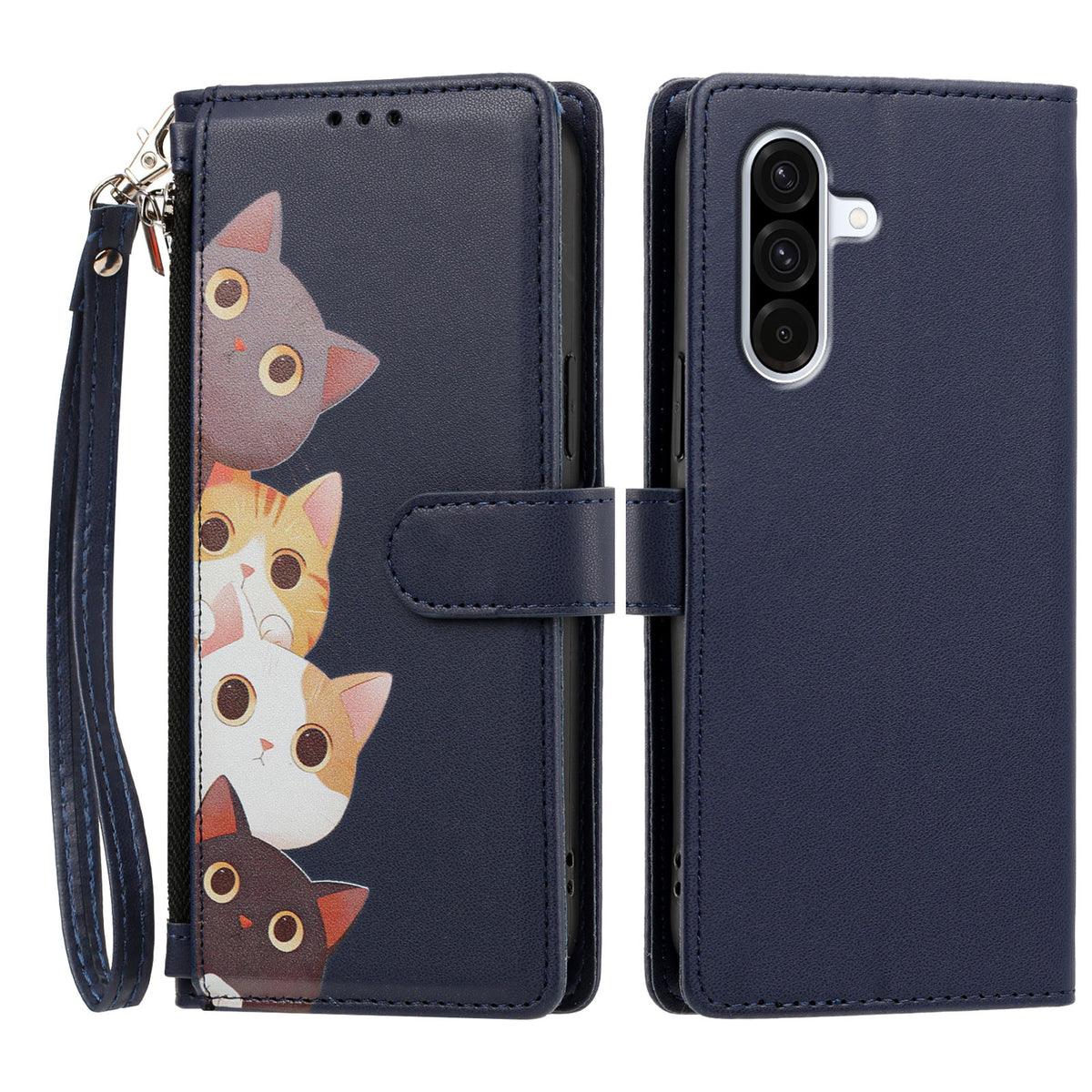 Samsung Galaxy A57 5G Skal Sött Kattmönster PU Läder Flip Plånboksfodral med Handledsrem
