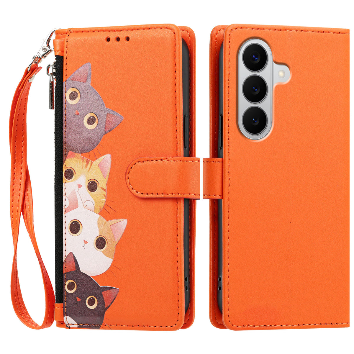 Til Samsung Galaxy A18 4G / Galaxy A17 5G / Galaxy A17 4G / Galaxy A26 5G / Galaxy F17 5G / Galaxy M17 5G / Galaxy A18 5G Cover Sødt Katte-mønster PU Læder Flip Tegnebog Telefoncover med Håndrem