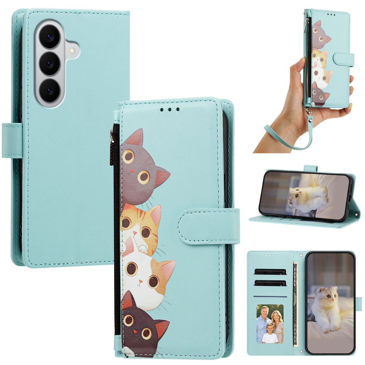 Til Samsung Galaxy A18 4G / Galaxy A17 5G / Galaxy A17 4G / Galaxy A26 5G / Galaxy F17 5G / Galaxy M17 5G / Galaxy A18 5G Cover Sødt Katte-mønster PU Læder Flip Tegnebog Telefoncover med Håndrem
