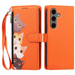 For Samsung Galaxy S24+ / Galaxy S25+ Case Cute Cat Pattern PU Leather Flip Wallet Phone Cover with Wrist Strap