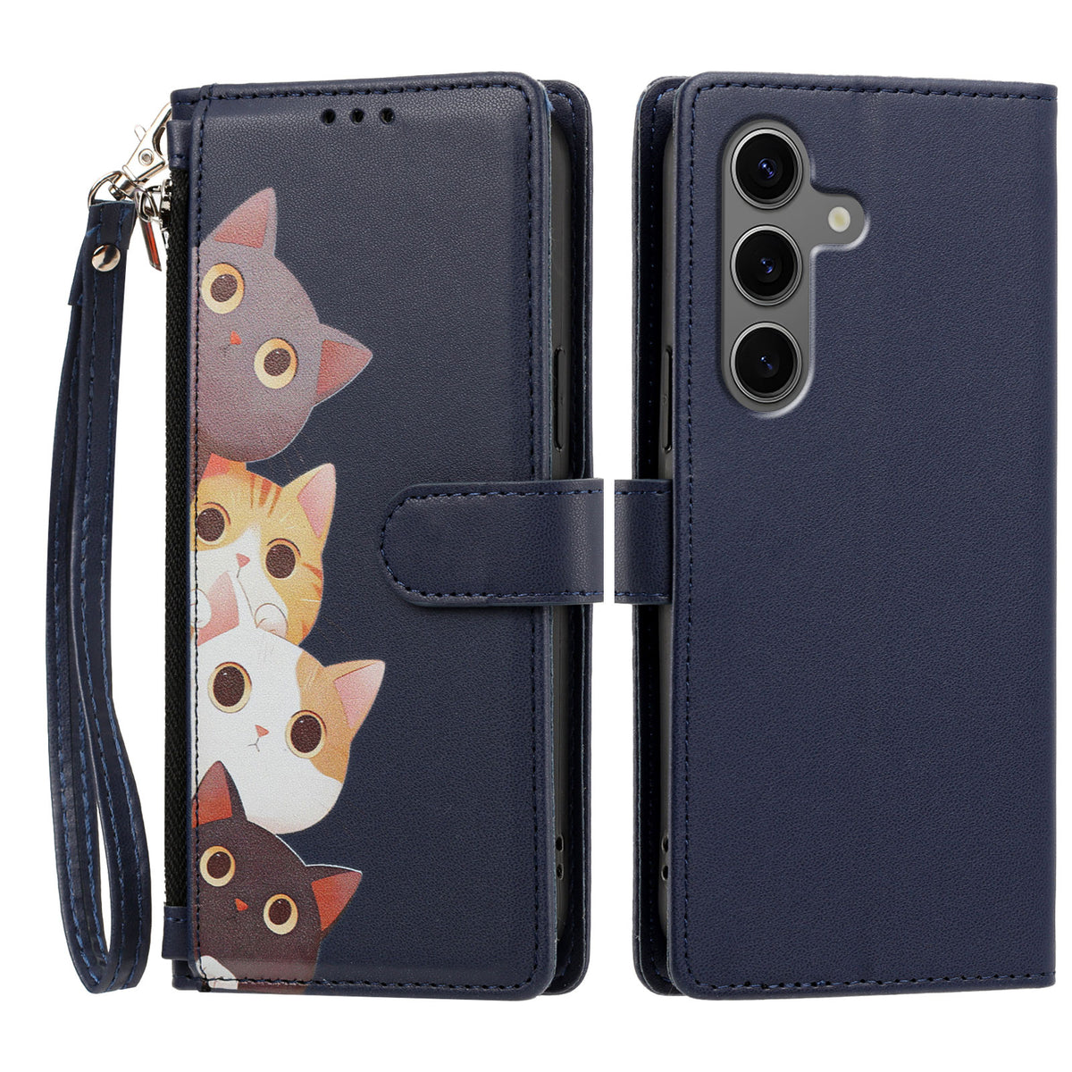 For Samsung Galaxy S24+ / Galaxy S25+ Case Cute Cat Pattern PU Leather Flip Wallet Phone Cover with Wrist Strap