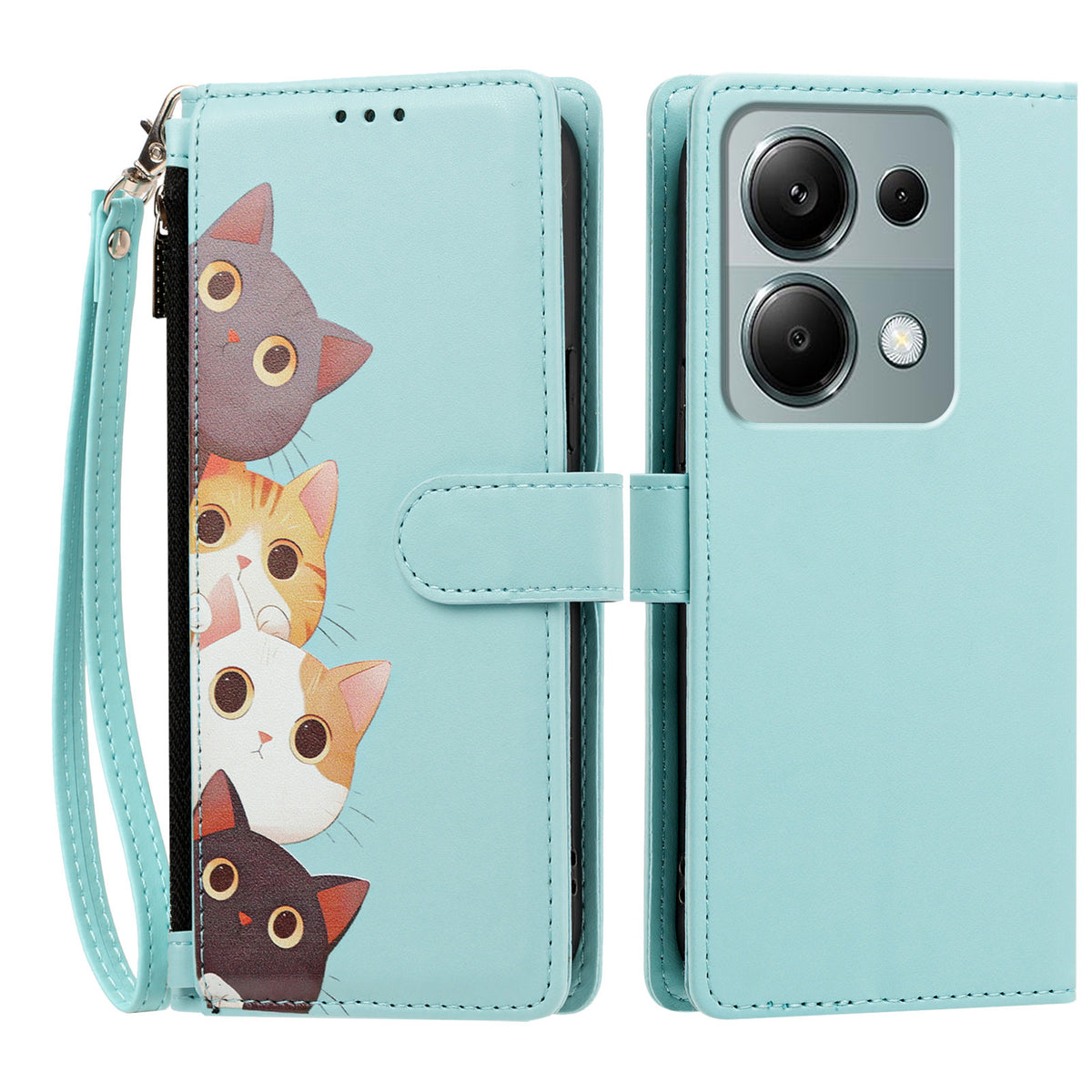 For Xiaomi Redmi 17 5G / Xiaomi Redmi 17 4G Case Cute Cat Pattern PU Leather Flip Wallet Phone Cover with Wrist Strap