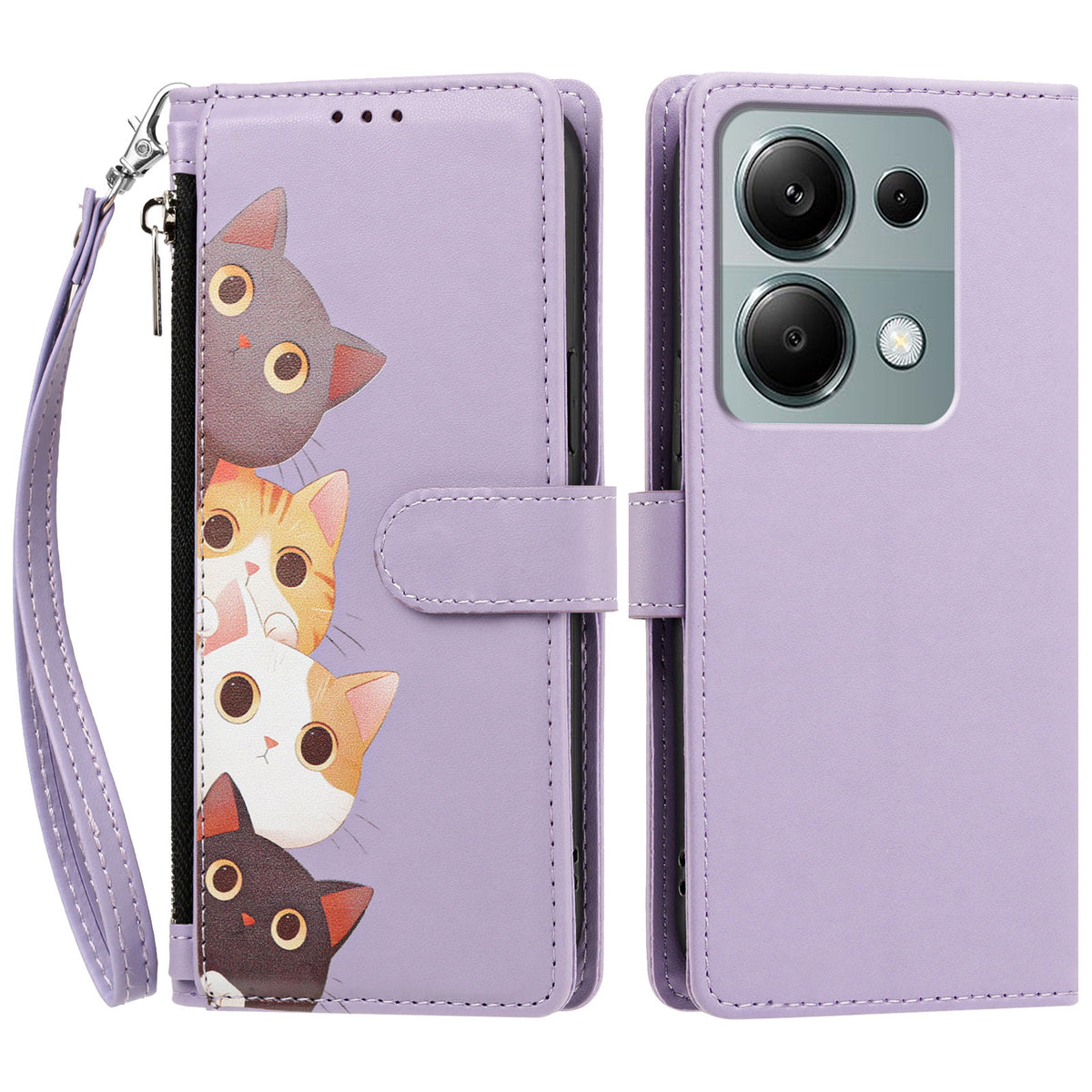 For Xiaomi Redmi 17 5G / Xiaomi Redmi 17 4G Case Cute Cat Pattern PU Leather Flip Wallet Phone Cover with Wrist Strap