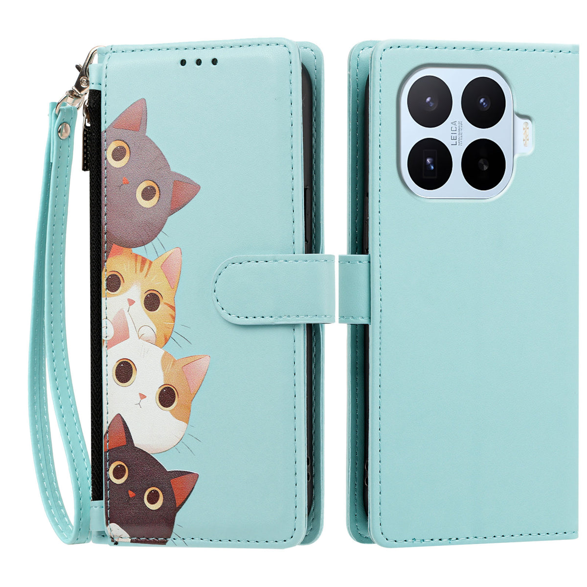 For Xiaomi 17T Case Cute Cat Pattern PU Leather Flip Wallet Phone Cover with Wrist Strap