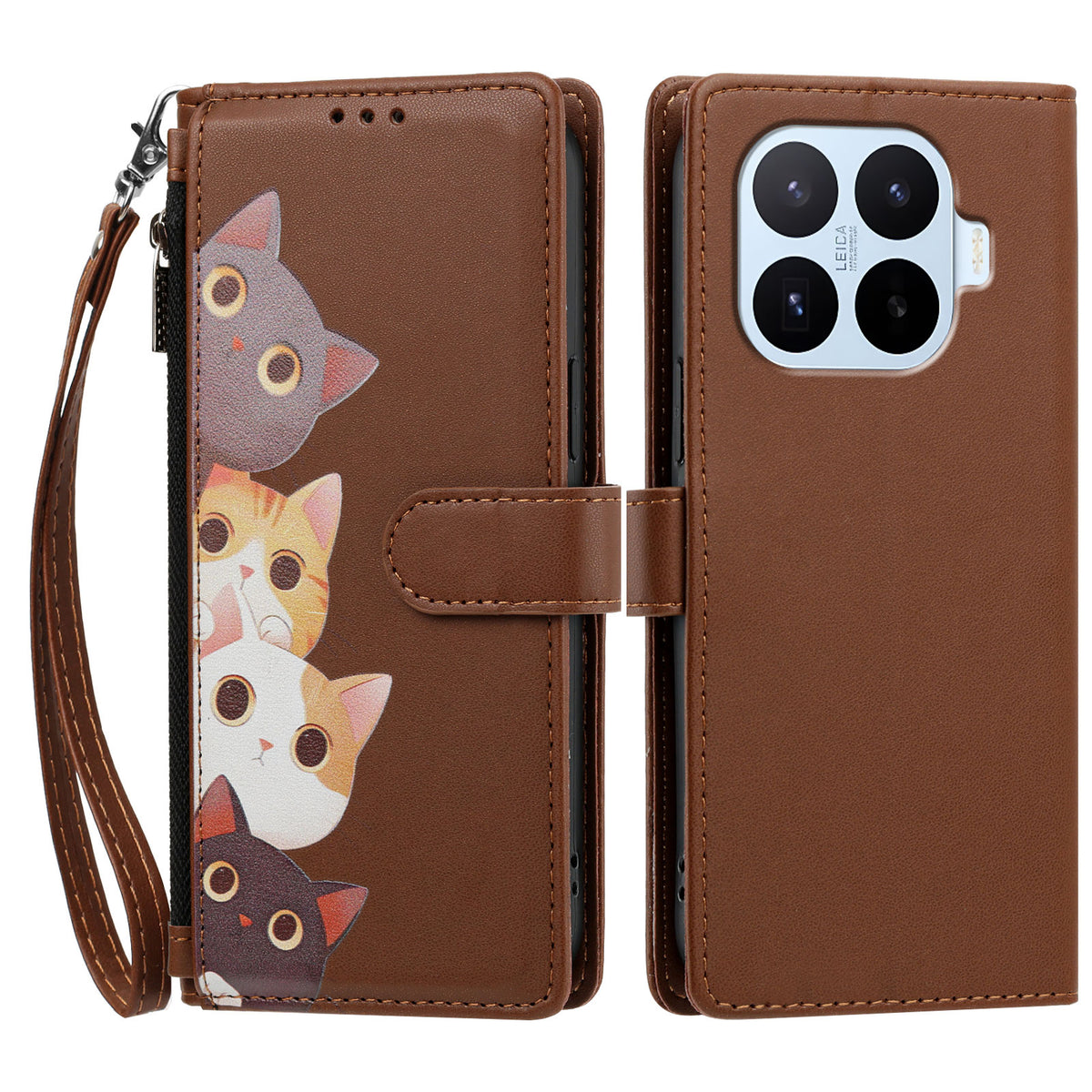 For Xiaomi 17T Case Cute Cat Pattern PU Leather Flip Wallet Phone Cover with Wrist Strap