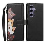 Samsung Galaxy S24 / Galaxy S25-etui med sødt kattemønster, PU-læder, flip-pung og håndledsrem