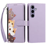 Samsung Galaxy S24 / Galaxy S25-etui med sødt kattemønster, PU-læder, flip-pung og håndledsrem