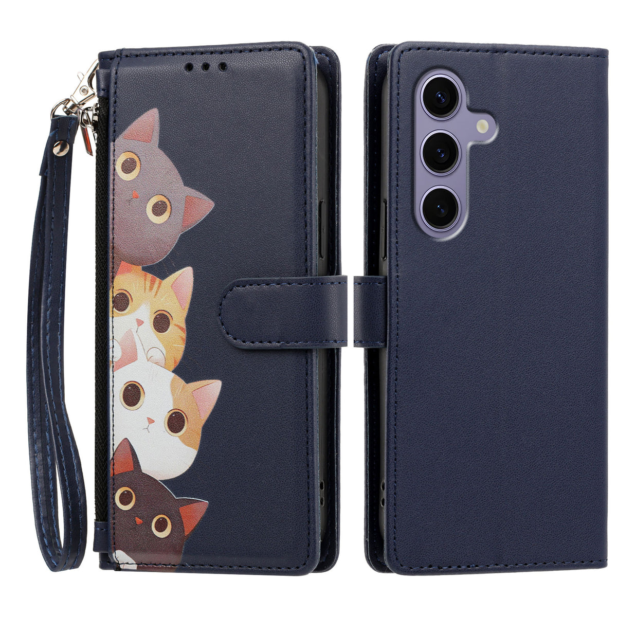 For Samsung Galaxy S24 / Galaxy S25 Case Cute Cat Pattern PU Leather Flip Wallet Phone Cover with Wrist Strap