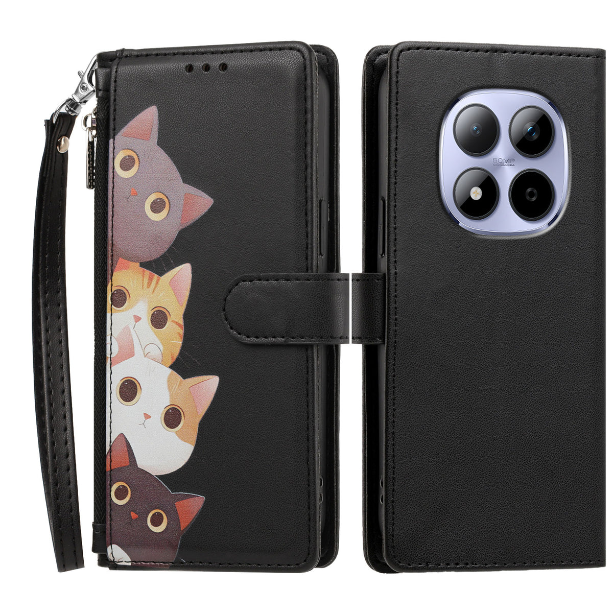 Xiaomi Redmi Note 15 Pro 4G (Global) Fodral Sött Kattmönster PU Läder Flip Plånboksfodral med Handledsrem