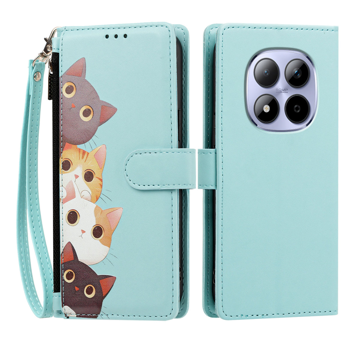 For Xiaomi Redmi Note 15 Pro 4G (Global) Case Cute Cat Pattern PU Leather Flip Wallet Phone Cover with Wrist Strap