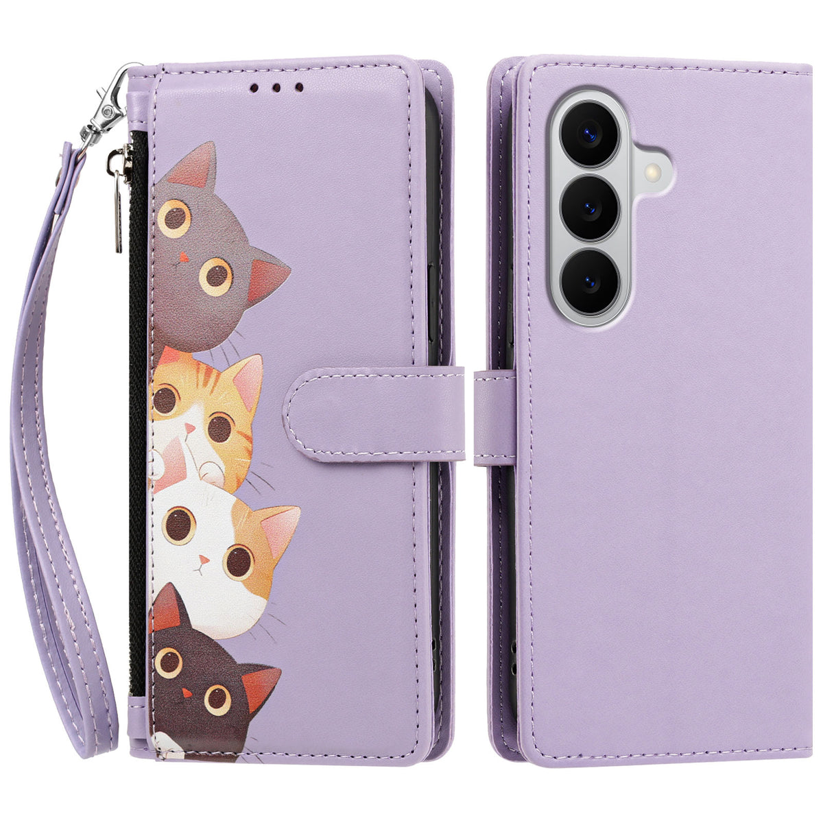 Samsung Galaxy A27 5G Skal Sött Kattmönster PU Läder Flip Plånboksfodral med Handledsrem