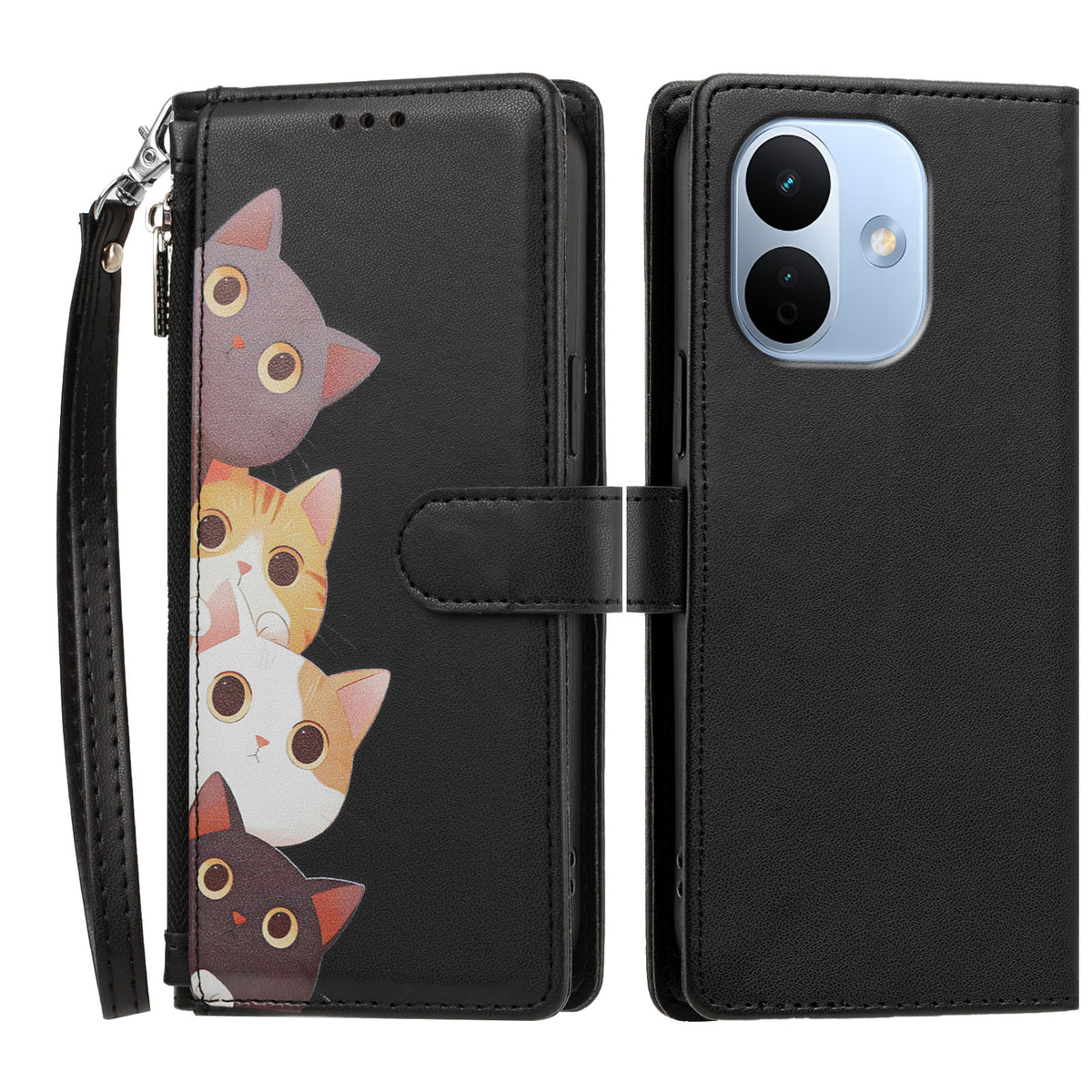For Xiaomi Redmi Note 17 Pro 5G Case Cute Cat Pattern PU Leather Flip Wallet Phone Cover with Wrist Strap