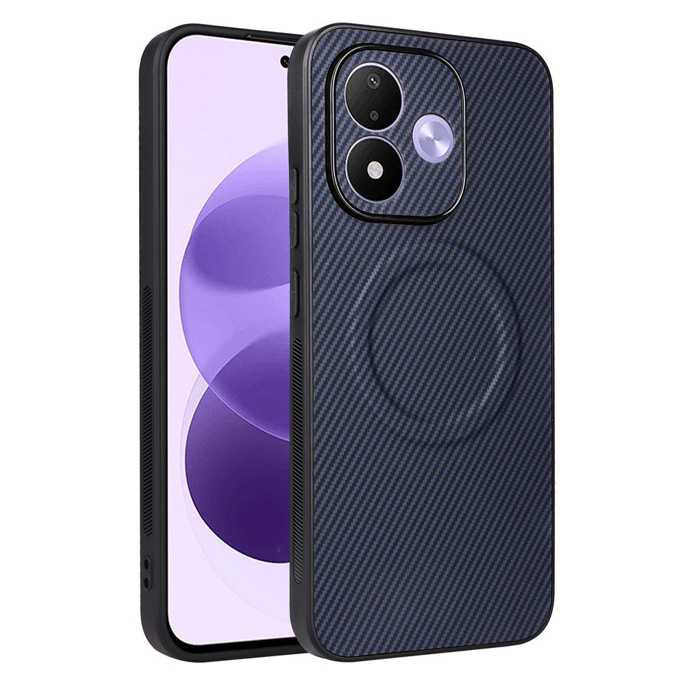 mobilskal för Xiaomi Redmi Note 17 5G (Global) / 17 4G (Global) / 17 (Indien/Kina) 5G Kolfiberstruktur Läderbelagd TPU PC mobilskal med metallring för magnetisk bilmontering