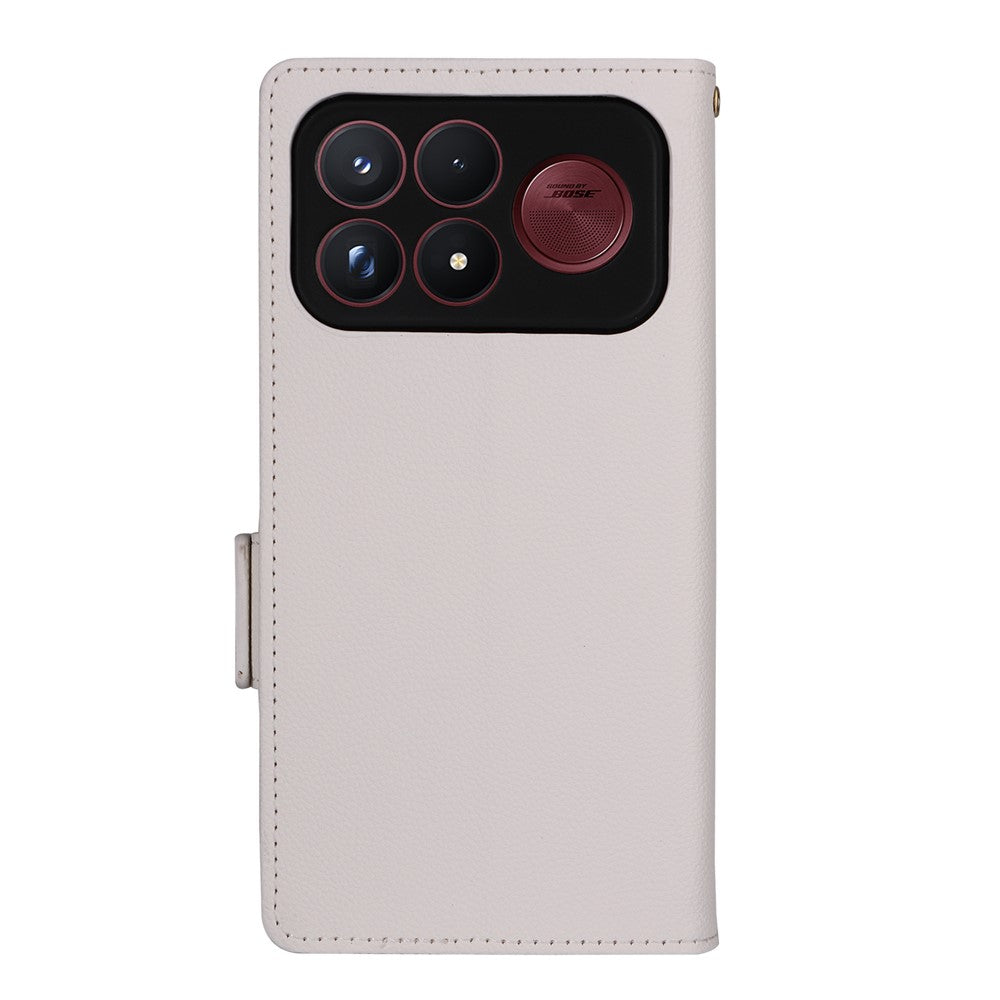 For Xiaomi Poco F9 Ultra 5G / Redmi K100 Pro Max 5G (China) Case Litchi Texture Wallet Leather Phone Cover with Wrist Strap