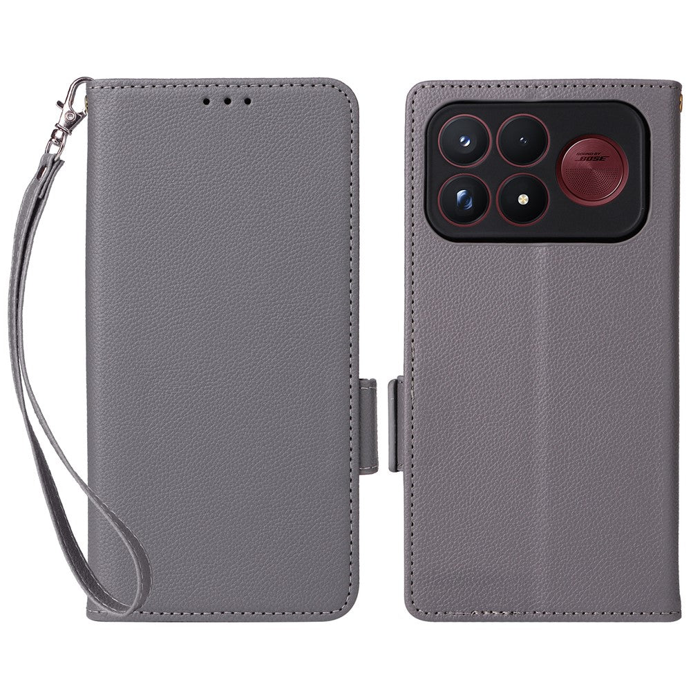 For Xiaomi Poco F9 Ultra 5G / Redmi K100 Pro Max 5G (China) Case Litchi Texture Wallet Leather Phone Cover with Wrist Strap