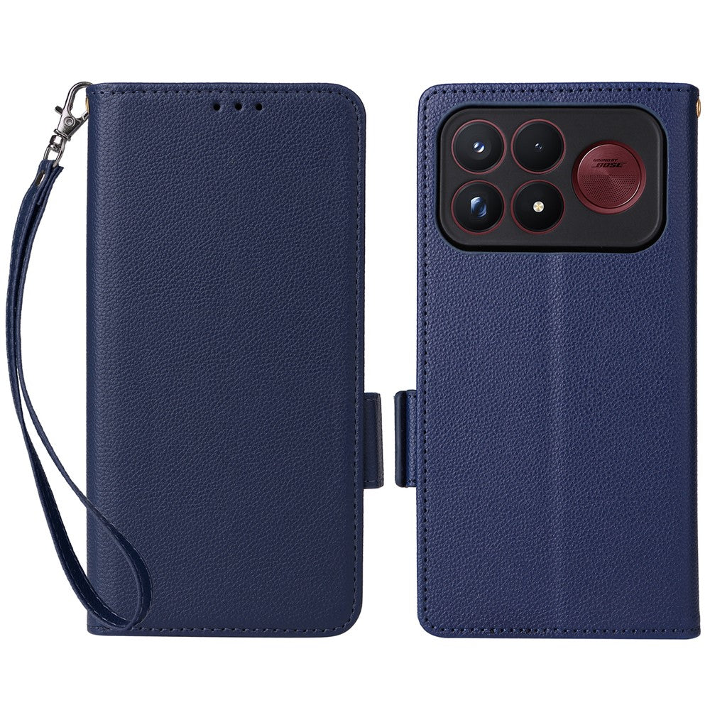 For Xiaomi Poco F9 Ultra 5G / Redmi K100 Pro Max 5G (China) Case Litchi Texture Wallet Leather Phone Cover with Wrist Strap
