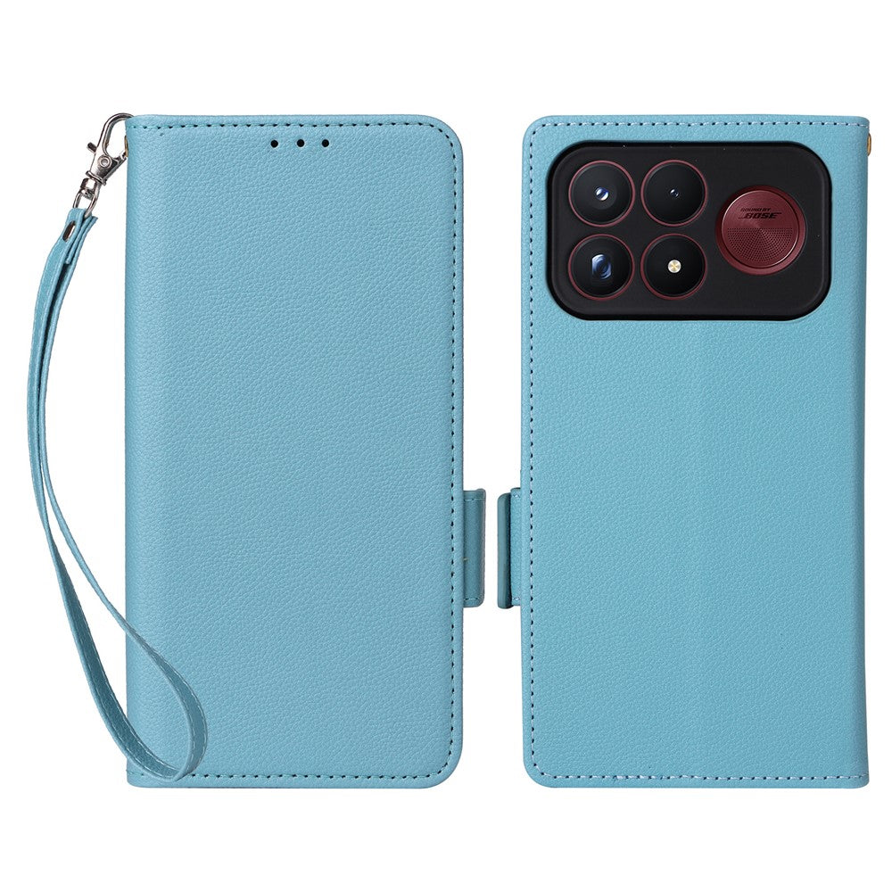 For Xiaomi Poco F9 Ultra 5G / Redmi K100 Pro Max 5G (China) Case Litchi Texture Wallet Leather Phone Cover with Wrist Strap