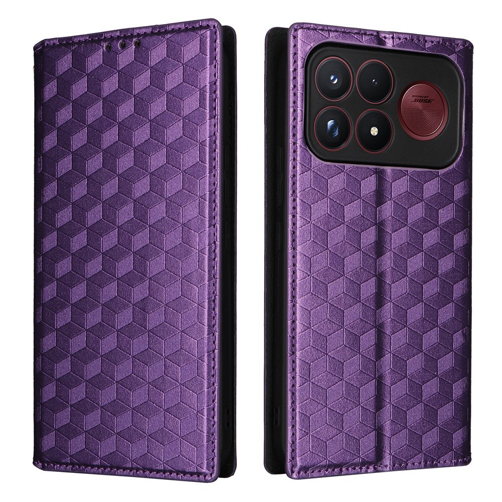 For Xiaomi Poco F9 Ultra 5G / Redmi K100 Pro Max 5G (China) Case Wallet Rhombus Imprinted PU Leather Phone Cover