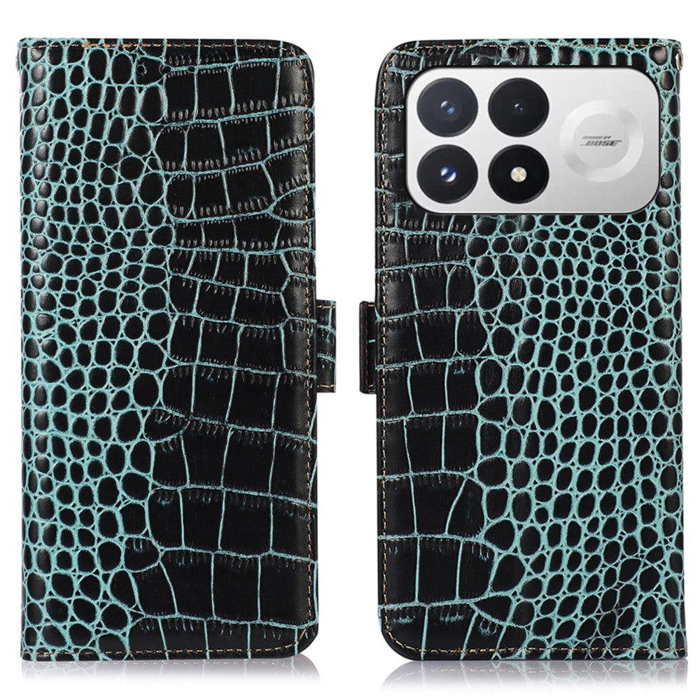 For Xiaomi Redmi K100 Pro 5G / Poco F9 Pro 5G Case RFID Blocking Wallet Crocodile Texture Genuine Cow Leather Phone Cover