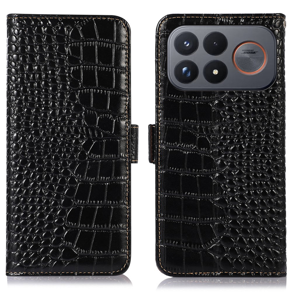 For Xiaomi Redmi K100 Pro Max 5G (China) / Poco F9 Ultra 5G Case RFID Blocking Wallet Crocodile Texture Genuine Cow Leather Phone Cover