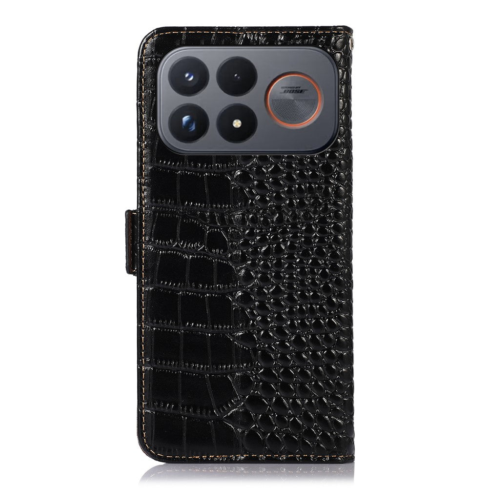 For Xiaomi Redmi K100 Pro Max 5G (China) / Poco F9 Ultra 5G Case RFID Blocking Wallet Crocodile Texture Genuine Cow Leather Phone Cover