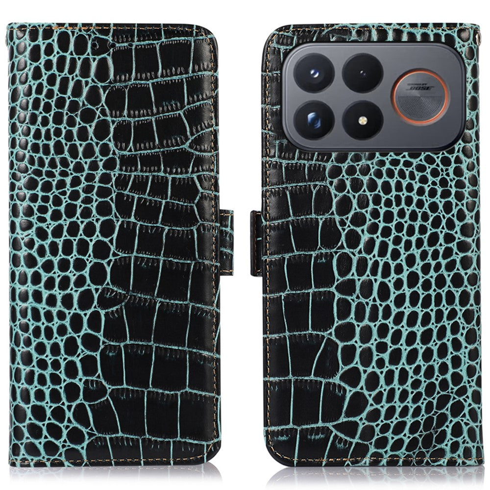 For Xiaomi Redmi K100 Pro Max 5G (China) / Poco F9 Ultra 5G Case RFID Blocking Wallet Crocodile Texture Genuine Cow Leather Phone Cover