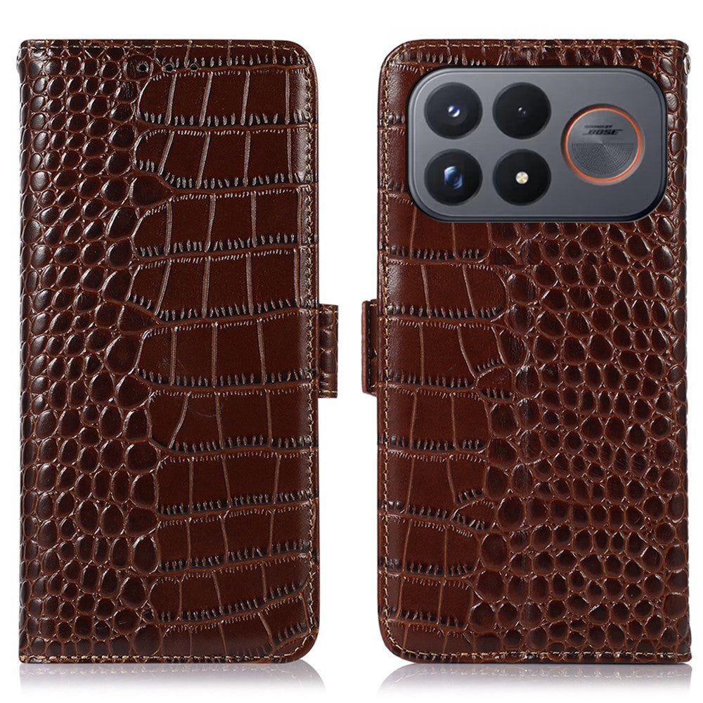 For Xiaomi Redmi K100 Pro Max 5G (China) / Poco F9 Ultra 5G Case RFID Blocking Wallet Crocodile Texture Genuine Cow Leather Phone Cover