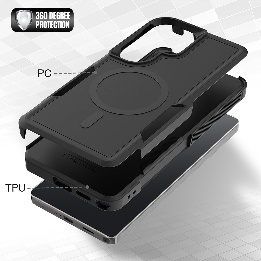Magnetiskt skal för Samsung Galaxy S25 Ultra med dubbla lager av PC + TPU, stötsäkert mobilskal