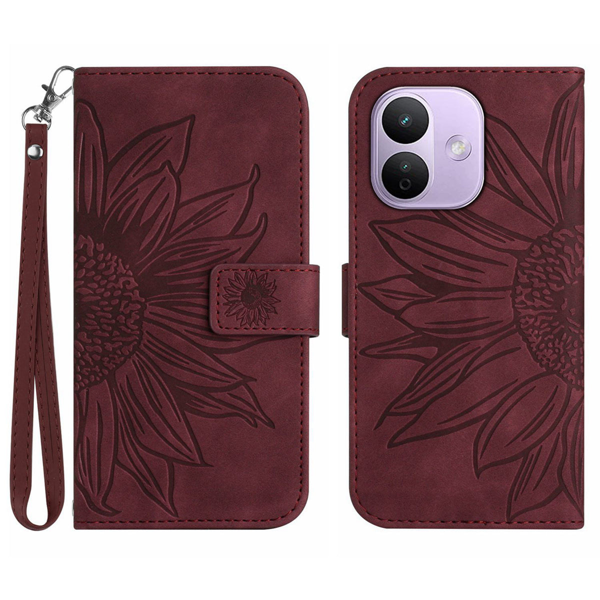 For Xiaomi Redmi Note 17 Pro 5G Case Sunflower Imprint Leather Wallet Phone Cover with Wrist Strap