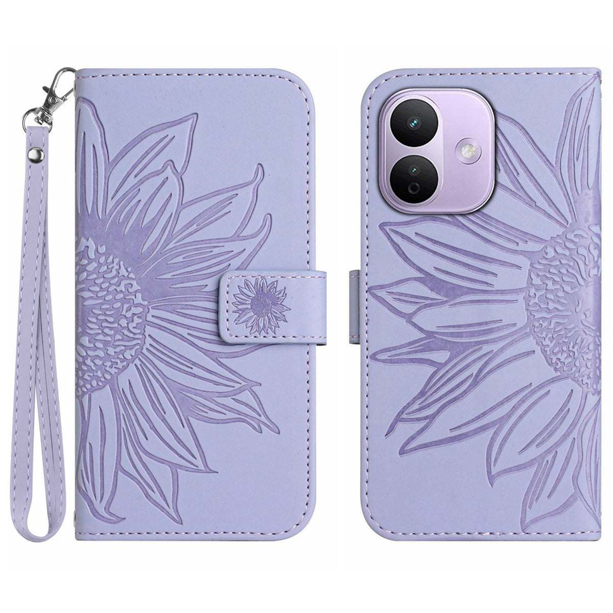 For Xiaomi Redmi Note 17 Pro 5G Case Sunflower Imprint Leather Wallet Phone Cover with Wrist Strap