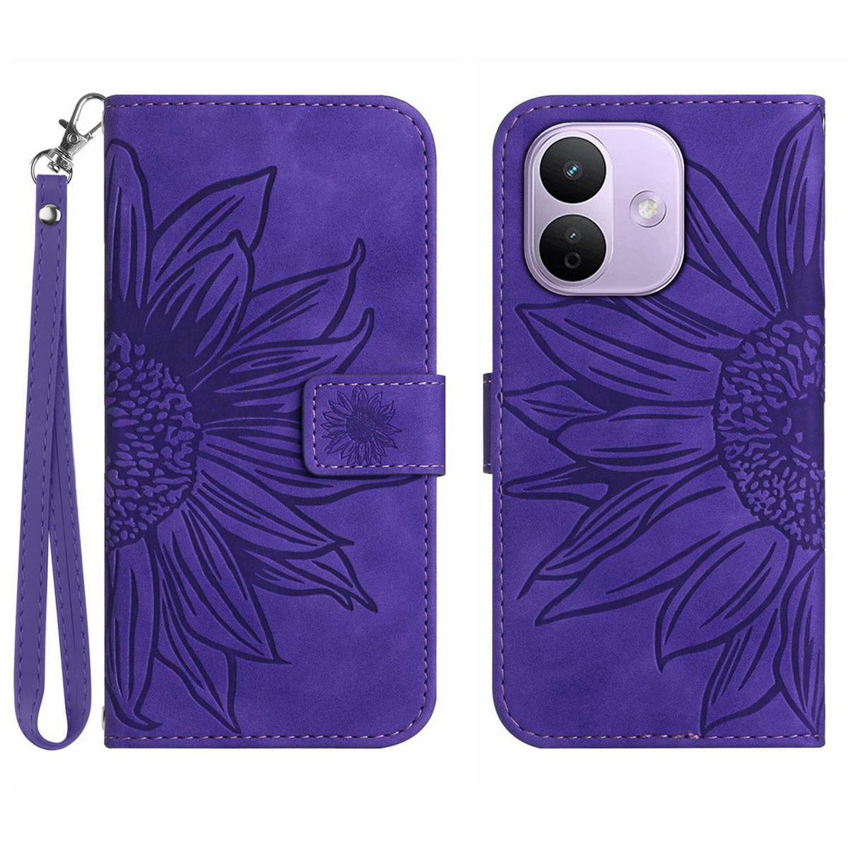 For Xiaomi Redmi Note 17 Pro 5G Case Sunflower Imprint Leather Wallet Phone Cover with Wrist Strap