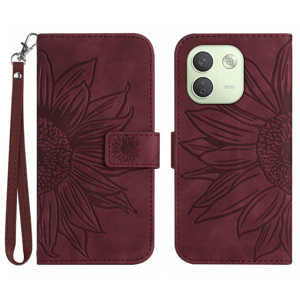 For Xiaomi Redmi Note 17 Pro Max 5G / Xiaomi Redmi Note 17 Pro+ 5G Case Sunflower Imprint Leather Wallet Phone Cover with Wrist Strap