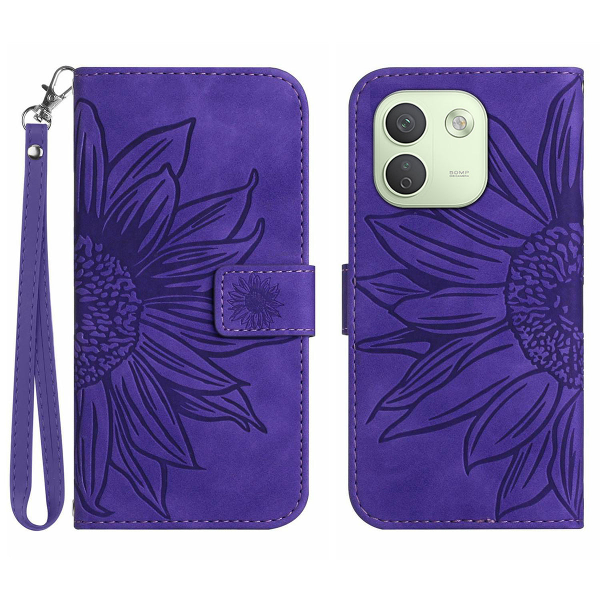 For Xiaomi Redmi Note 17 Pro Max 5G / Xiaomi Redmi Note 17 Pro+ 5G Case Sunflower Imprint Leather Wallet Phone Cover with Wrist Strap