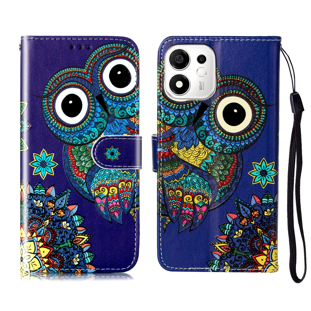 For Honor X7e Plus 5G / Honor 600 Smart 5G Case Pattern Leather Wallet Phone Cover with Strap