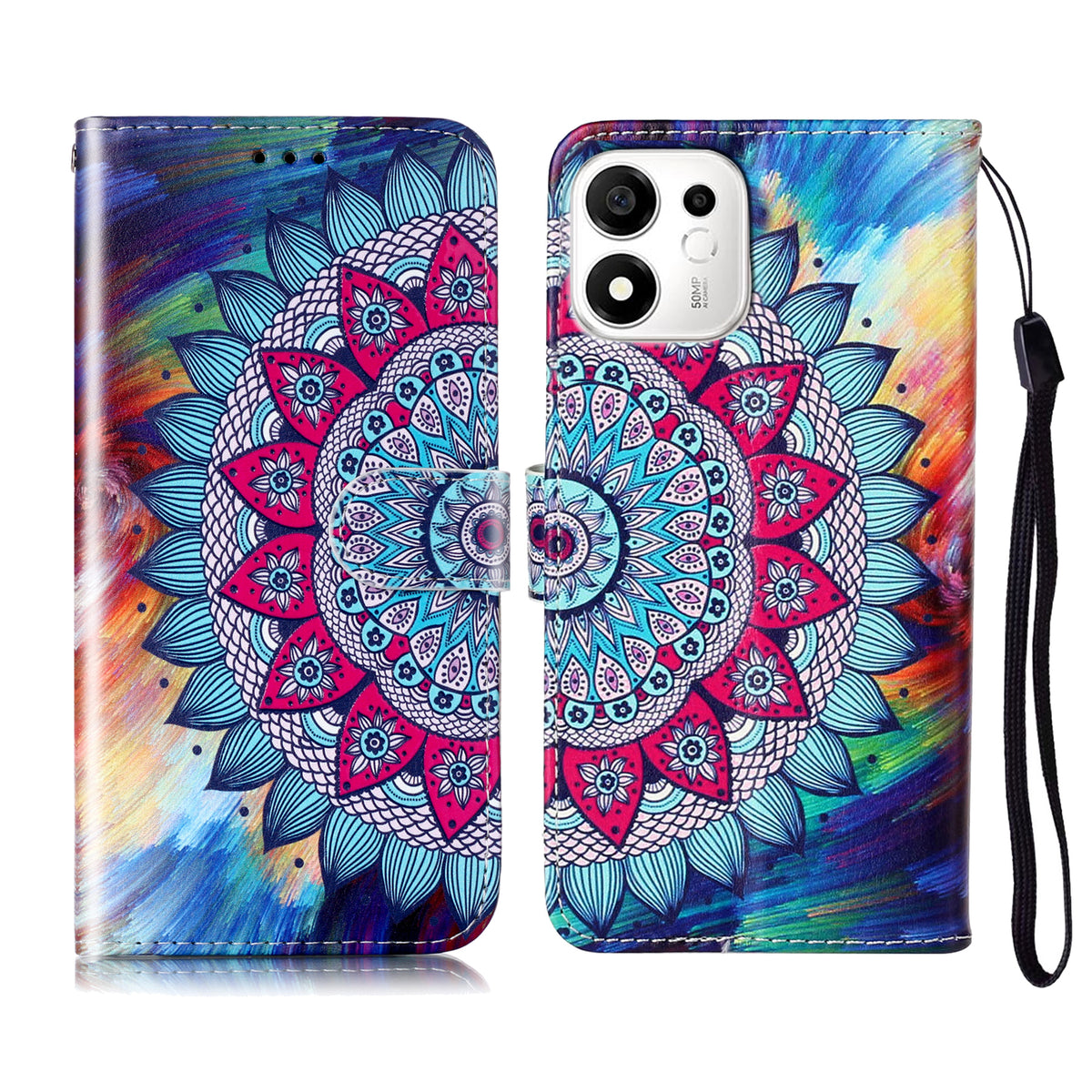 For Honor X7e Plus 5G / Honor 600 Smart 5G Case Pattern Leather Wallet Phone Cover with Strap