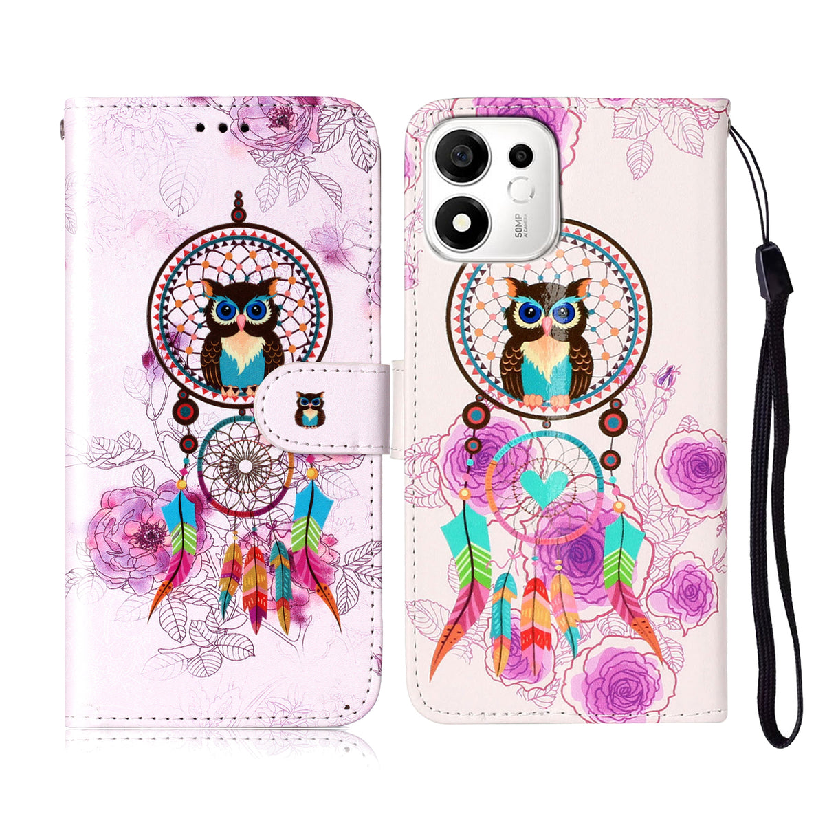 For Honor X7e Plus 5G / Honor 600 Smart 5G Case Pattern Leather Wallet Phone Cover with Strap