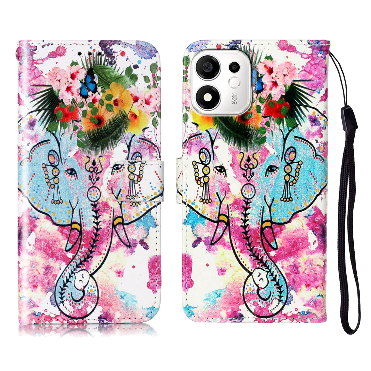 For Honor X7e Plus 5G / Honor 600 Smart 5G Case Pattern Leather Wallet Phone Cover with Strap