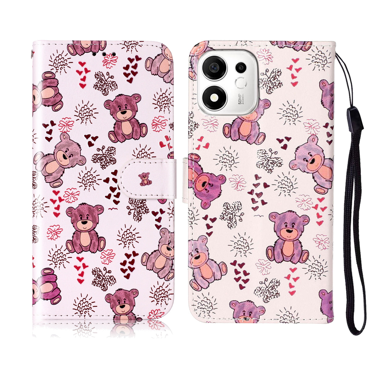 For Honor X7e Plus 5G / Honor 600 Smart 5G Case Pattern Leather Wallet Phone Cover with Strap