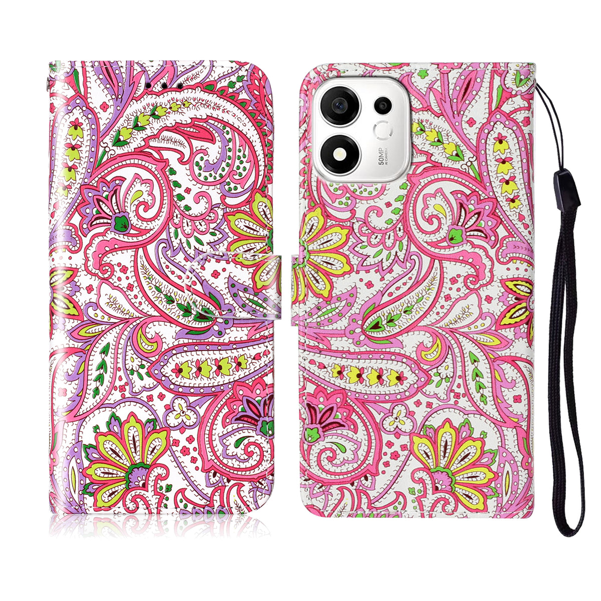 For Honor X7e Plus 5G / Honor 600 Smart 5G Case Pattern Leather Wallet Phone Cover with Strap