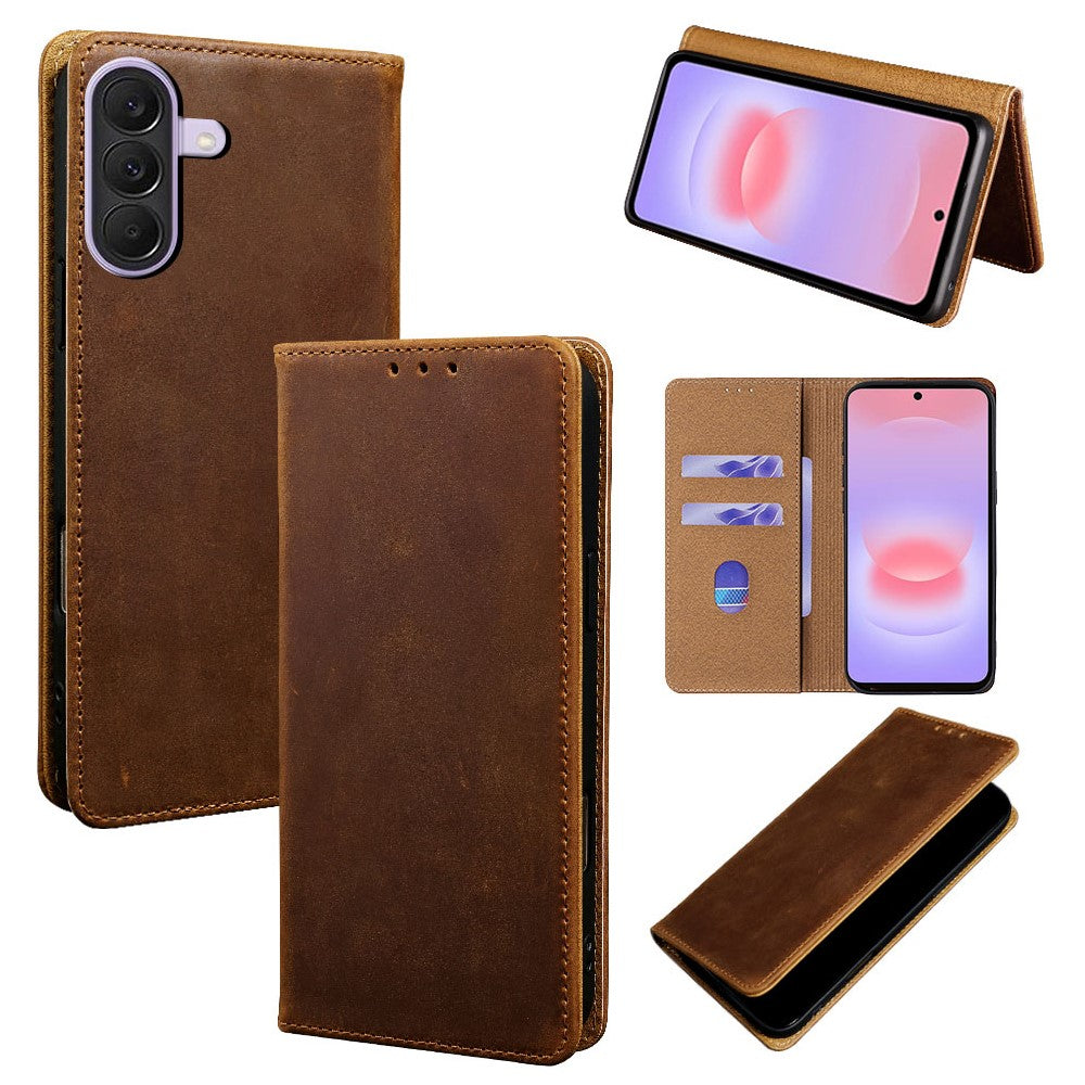 Samsung Galaxy A37 5G-skal Crazy Horse Texture Äkta Koläder RFID-blockerande plånboksfodral