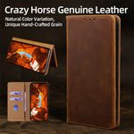 For Samsung Galaxy S25 FE Case Crazy Horse Texture Genuine Cow Leather RFID Blocking Wallet Phone Cover