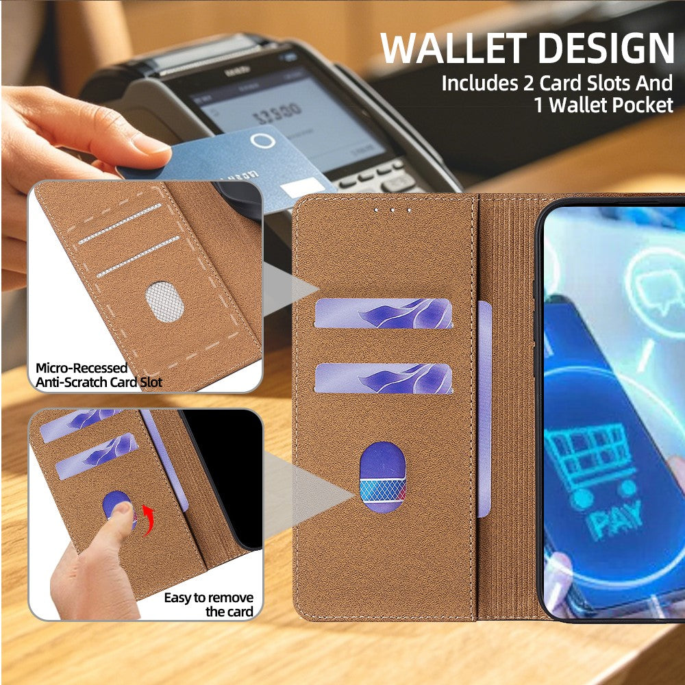 For Samsung Galaxy S25 Case Crazy Horse Texture Genuine Cow Leather RFID Blocking Wallet Phone Cover