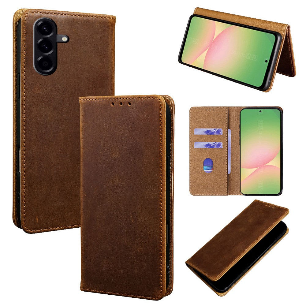 Samsung Galaxy A56 5G-skal Crazy Horse Texture Äkta Koläder RFID-blockerande plånboksfodral