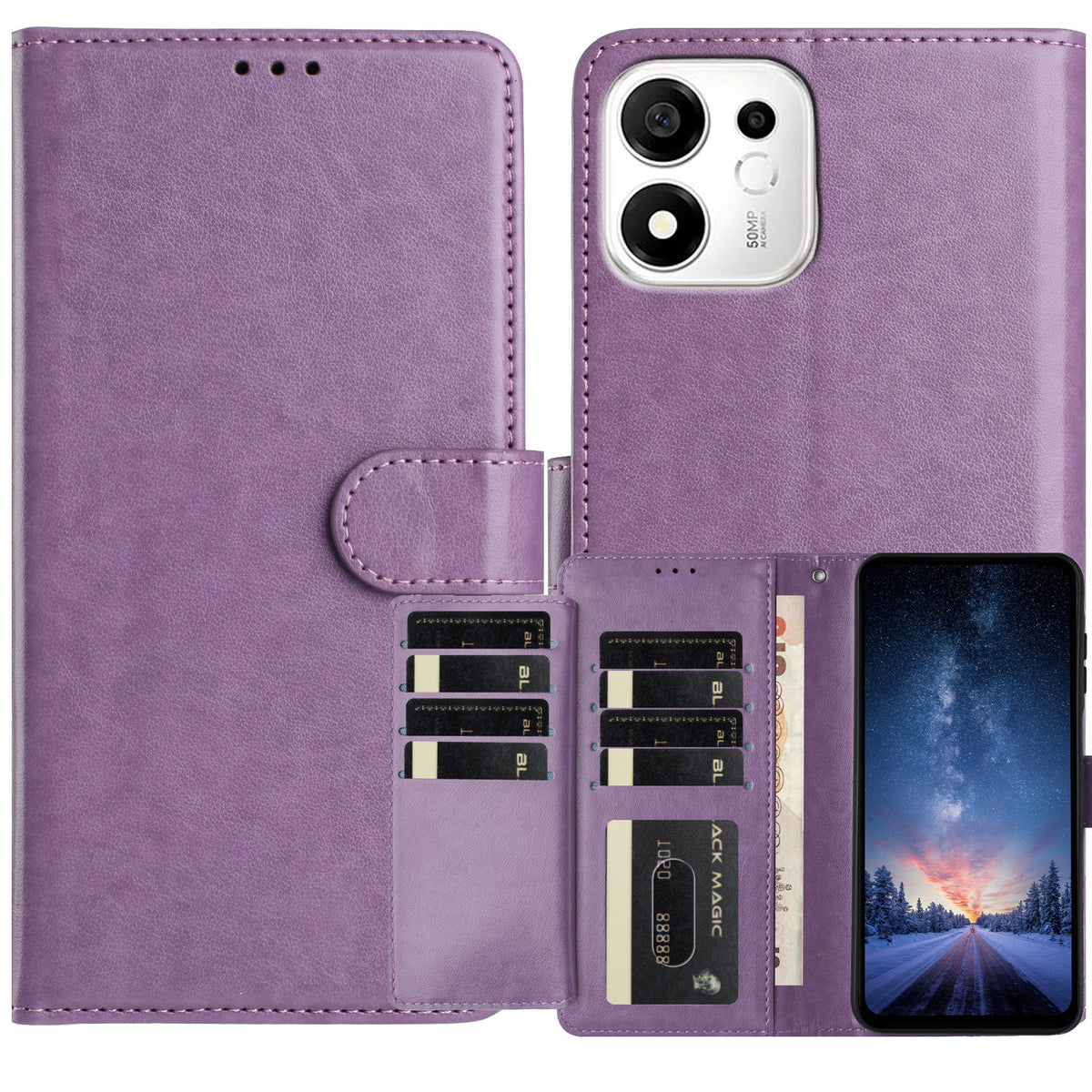 Til Honor X7e Plus 5G / Honor 600 Smart 5G Wallet Telefoncover Stativ PU-læder Folio Flip Cover med 8 kortlommer