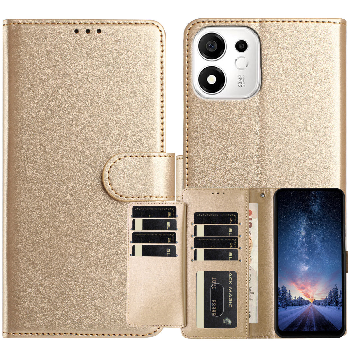 Til Honor X7e Plus 5G / Honor 600 Smart 5G Wallet Telefoncover Stativ PU-læder Folio Flip Cover med 8 kortlommer