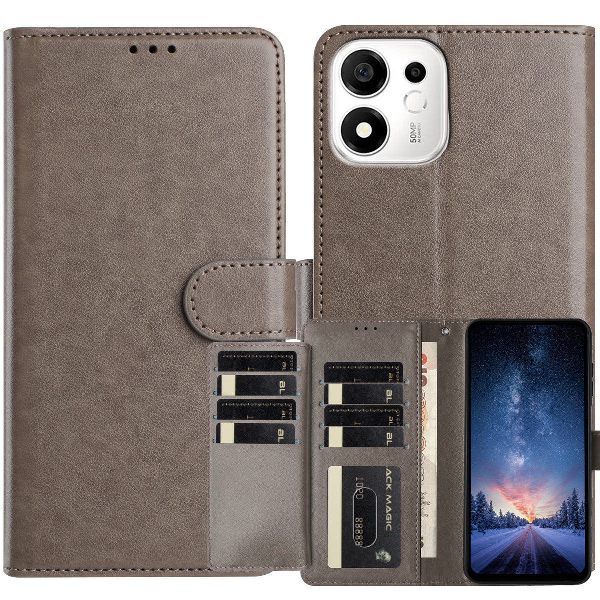 Til Honor X7e Plus 5G / Honor 600 Smart 5G Wallet Telefoncover Stativ PU-læder Folio Flip Cover med 8 kortlommer