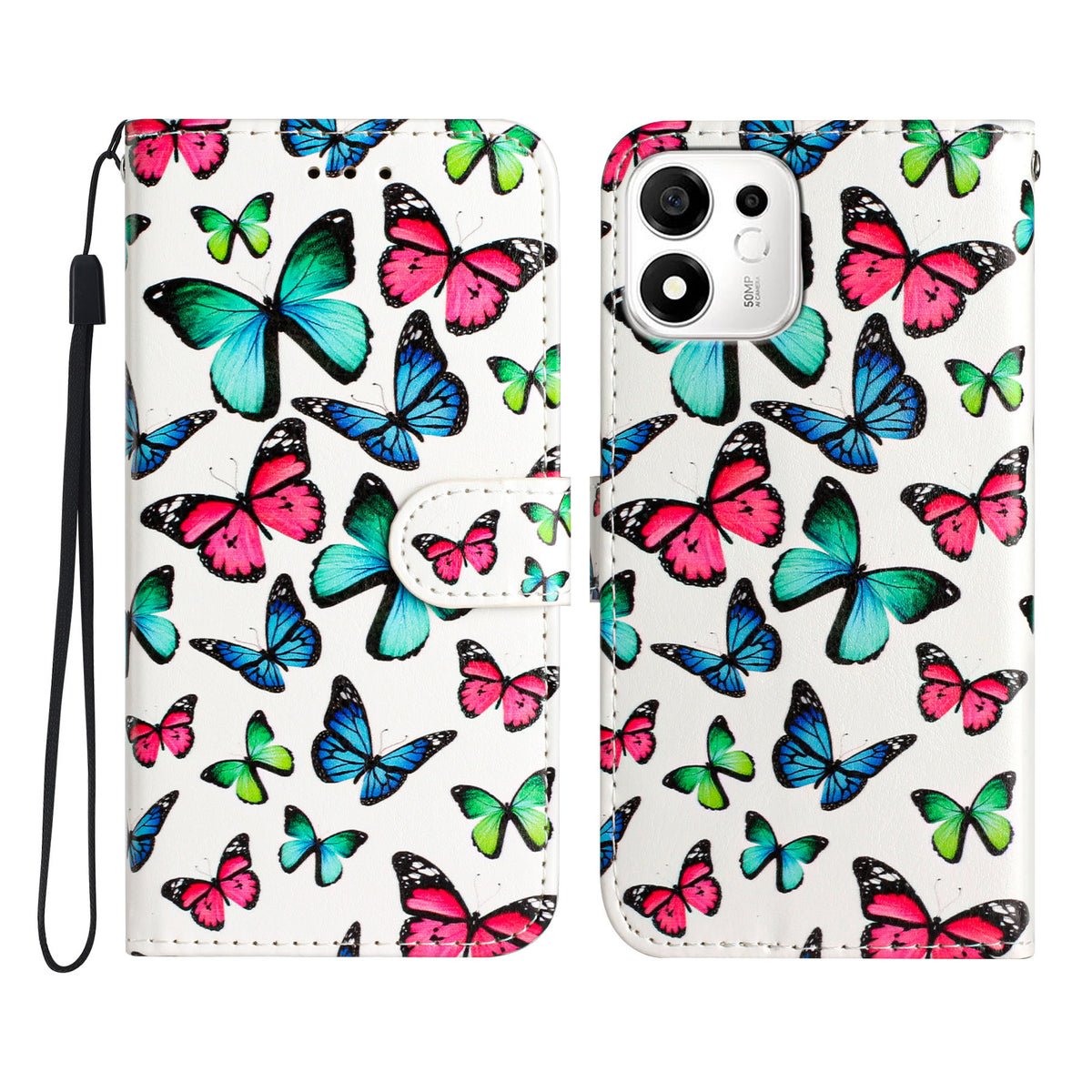 For Honor X7e Plus 5G / Honor 600 Smart 5G Wallet Case  Printed Pattern PU Leather Stand Phone Cover with Strap